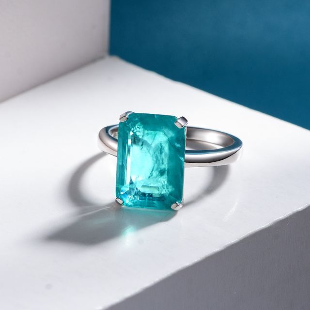 Original Design Ring Rectangular Paraiba Tourmaline Sterling Silver Octagon Ring