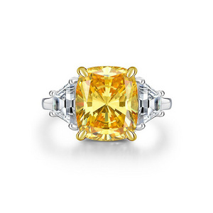 Fashion yellow cushion cubic zirconia stone diamond wedding engagement s925 sterling silver rings for women