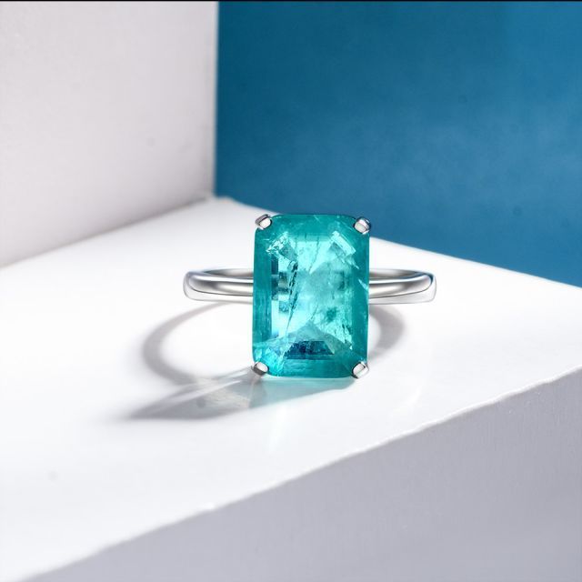 Original Design Ring Rectangular Paraiba Tourmaline Sterling Silver Octagon Ring