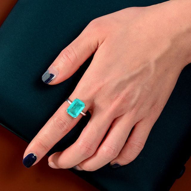 Original Design Ring Rectangular Paraiba Tourmaline Sterling Silver Octagon Ring