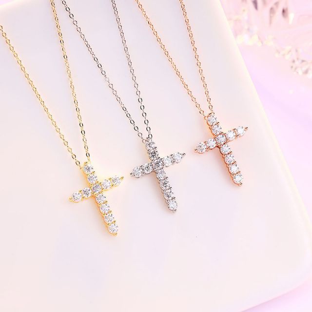 Cross Pendant 0.1ct*11 3mm white color 18K gold white Plated 925 Sterling Silver VVS Moissanite Cross Necklace