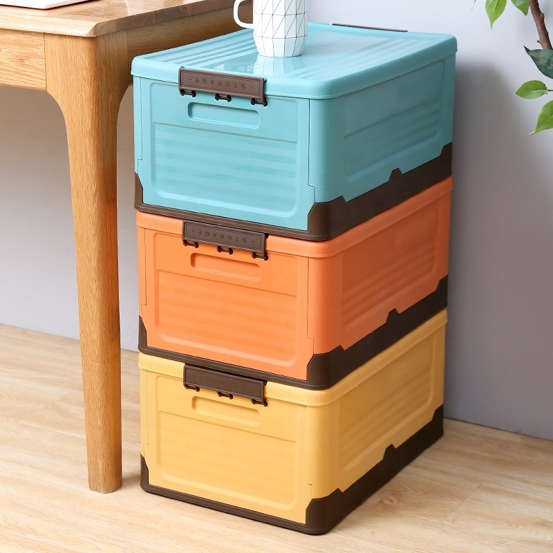 Home multiple use car trunk large capacity outdoor folding collapsible plastic clothes toy container storage box with lid