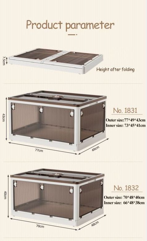 Large Clear Plastic Storage Box with Lid Collapsible Storage Bins Four Doors Open Stackable Folding Container Organizer Cube