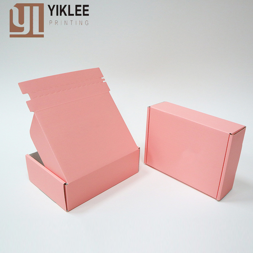 Tear Off Strips Custom Logo Printed Zip Lock Pink Mailer Carton Corrugated Cardboard Paper Shipping Box