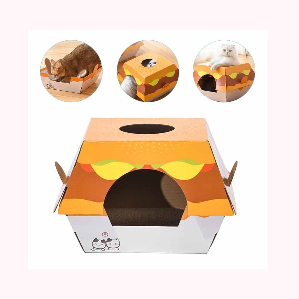 Toy Kitten Pet pad Paper Bed Cardboard Corrugated Wall Box Burger Grinding Funny Cat Board Scratch Scratching Scratcher House