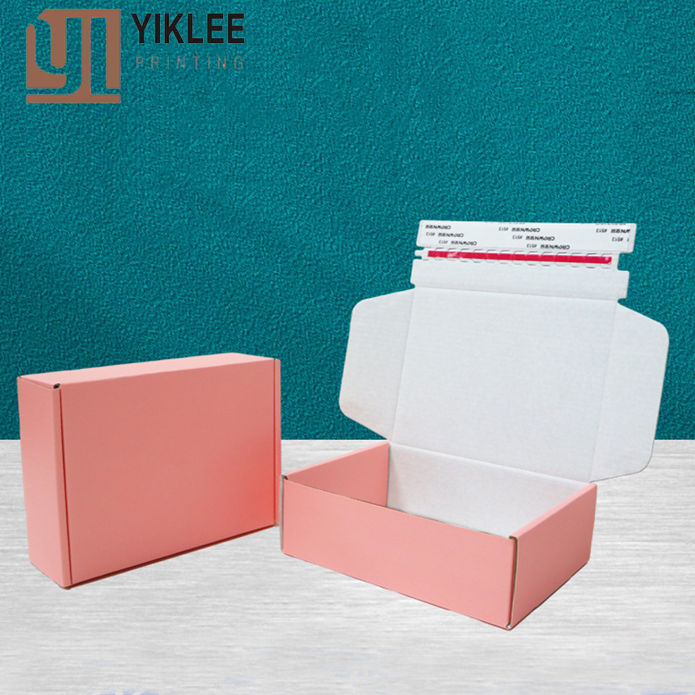 Tear Off Strips Custom Logo Printed Zip Lock Pink Mailer Carton Corrugated Cardboard Paper Shipping Box