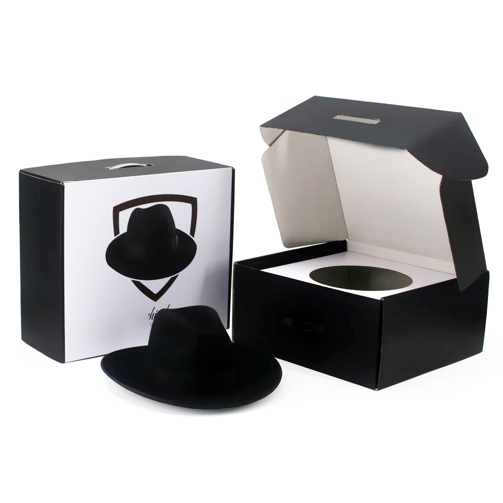 customised logos fedora hat box packaging hat mailer box fedora hat box with handle