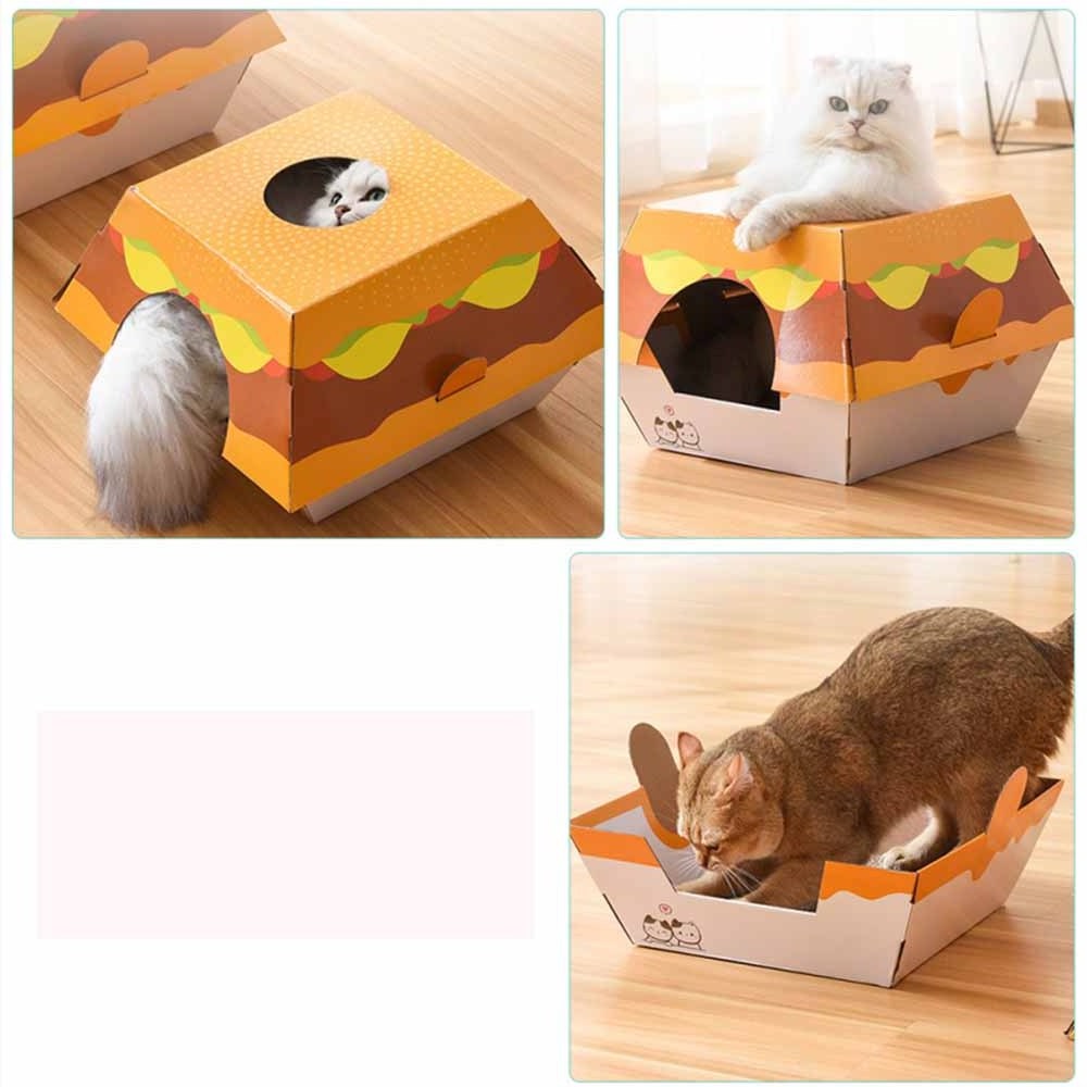 Toy Kitten Pet pad Paper Bed Cardboard Corrugated Wall Box Burger Grinding Funny Cat Board Scratch Scratching Scratcher House