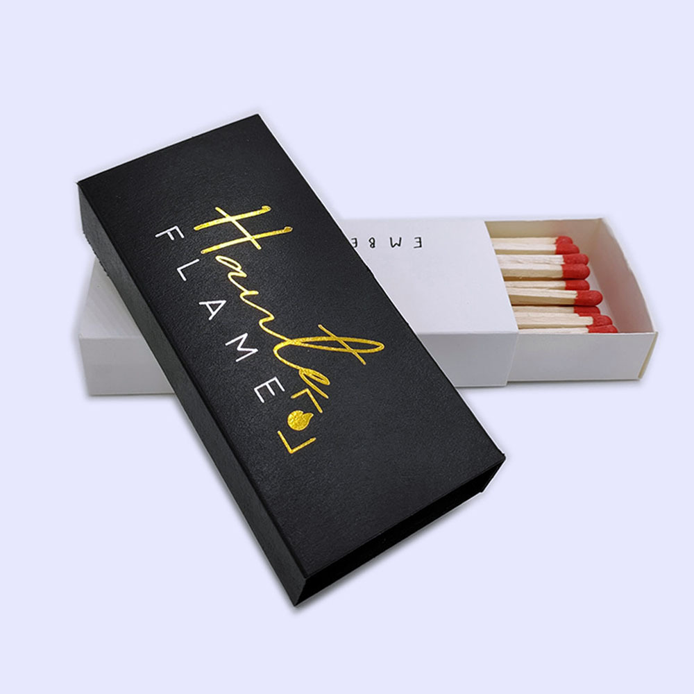 Customized no matchsticks high-grade black card gilding advertising matchbox aromatherapy candle match packaging paper box