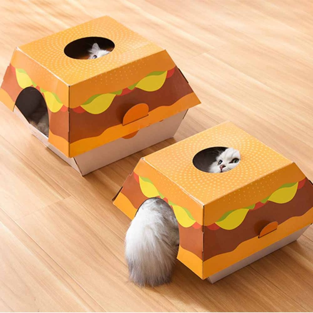 Toy Kitten Pet pad Paper Bed Cardboard Corrugated Wall Box Burger Grinding Funny Cat Board Scratch Scratching Scratcher House