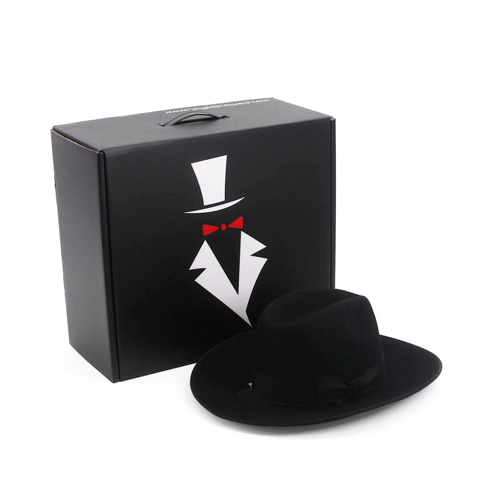 customised logos fedora hat box packaging hat mailer box fedora hat box with handle