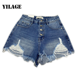 New women's jeans high waist button denim shorts ripped denim jeans