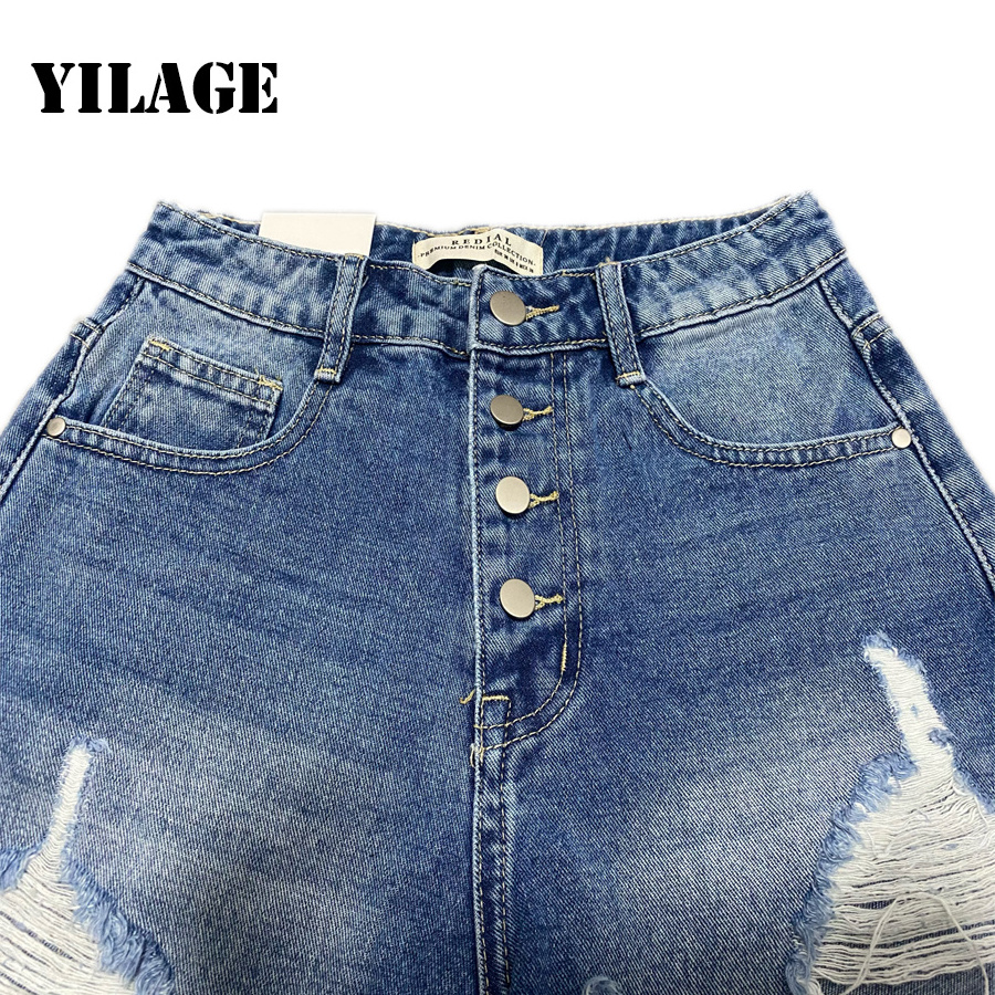 New women's jeans high waist button denim shorts ripped denim jeans