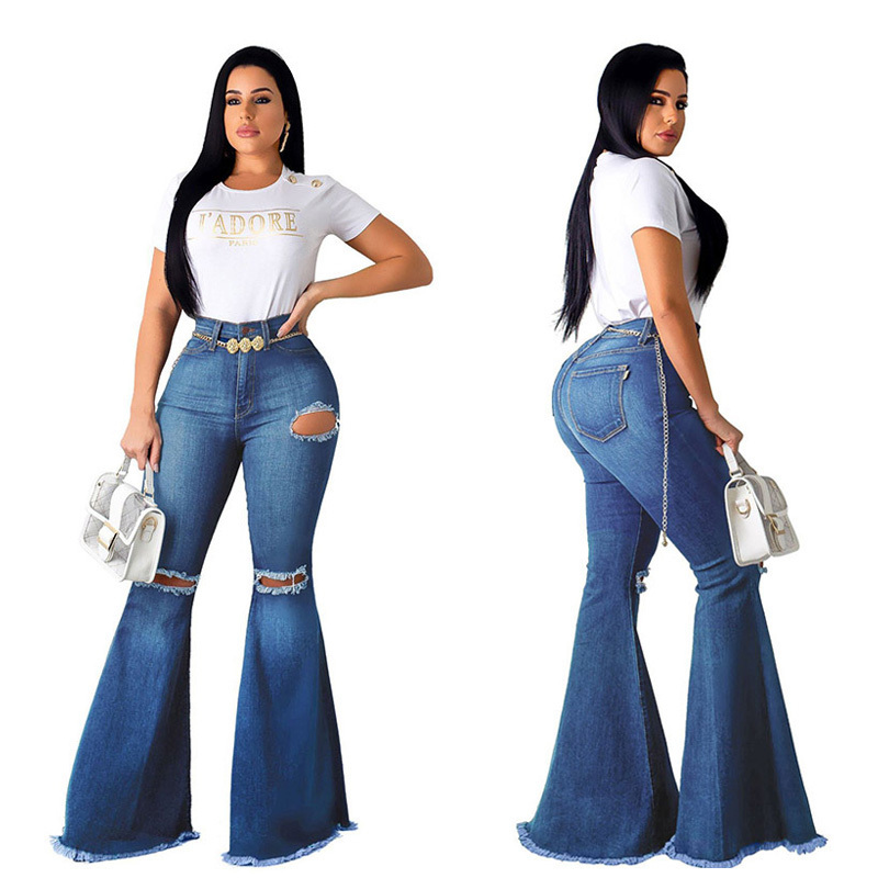 Elastic waist denim jeans bell bottom jeans bell bottom jeans for women