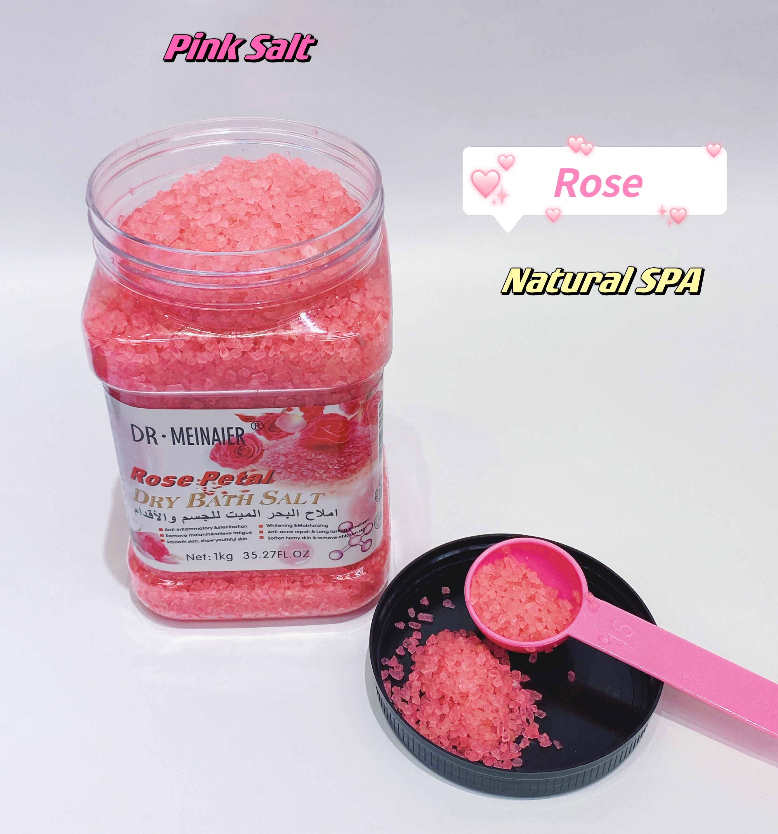 Natural Sea Salt with Rose Flowers Bath Salt Body Foot Scrub Exfoliating Anti Cellulite Skincare