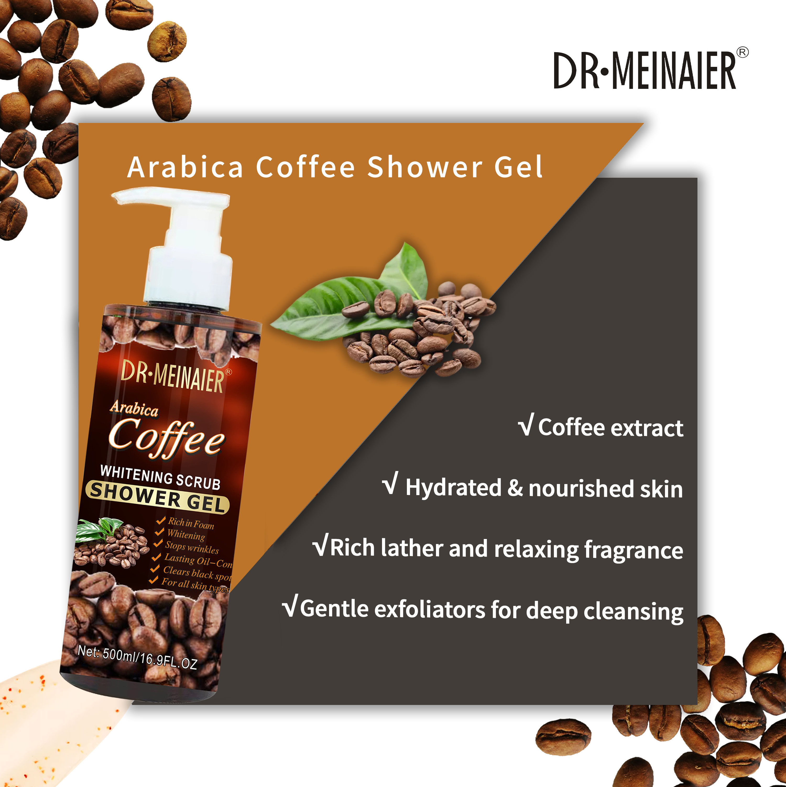 Natural Skin Care Coffee Shower Gel Body Wash Whitening Moisturizing Nourishing Exfoliating Scrub Bath Gel