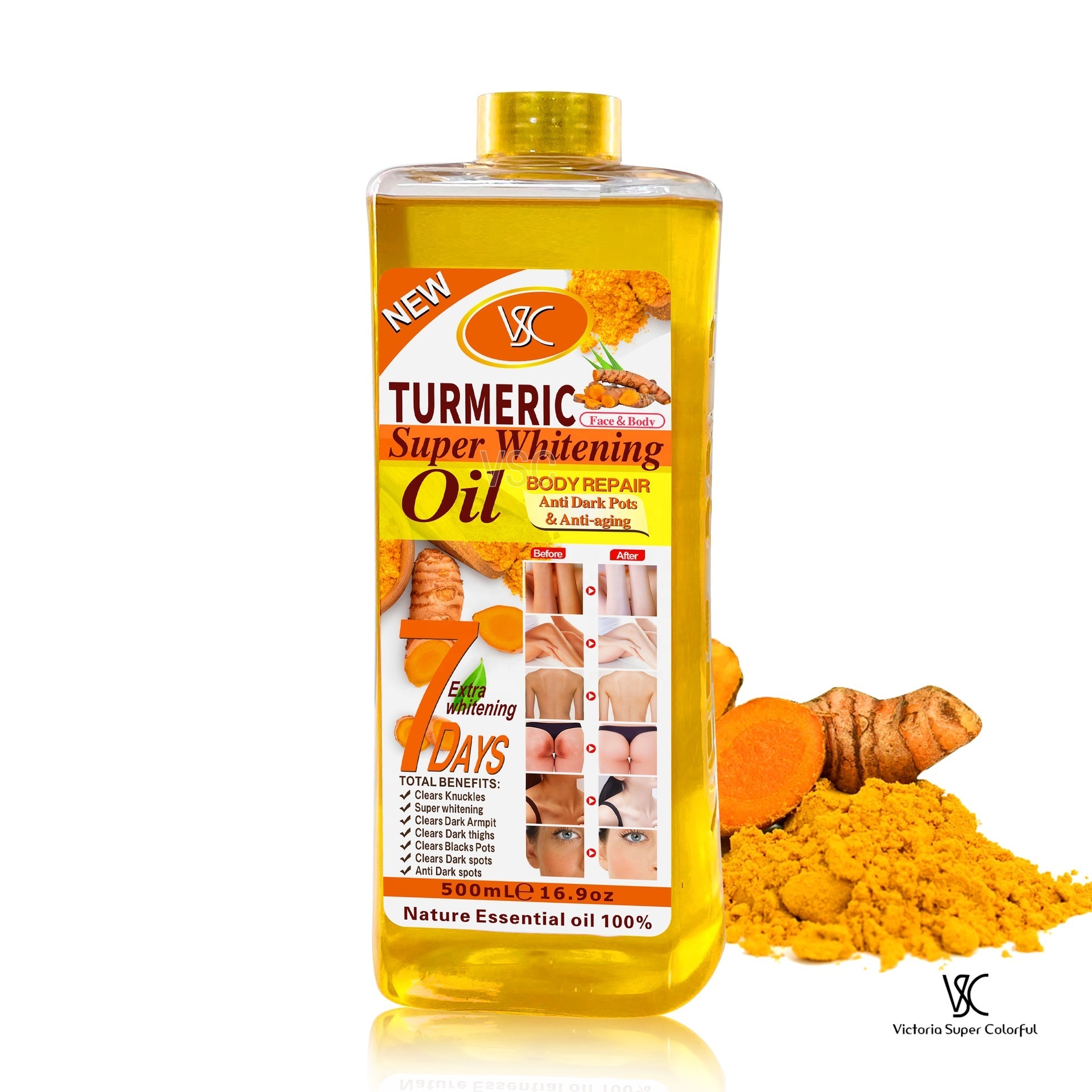 Turmeric Oil 500ml Skin Whitening Oil Face & Body Repair Lightening Moisturizer Carrot Almond Massage Essential Oil