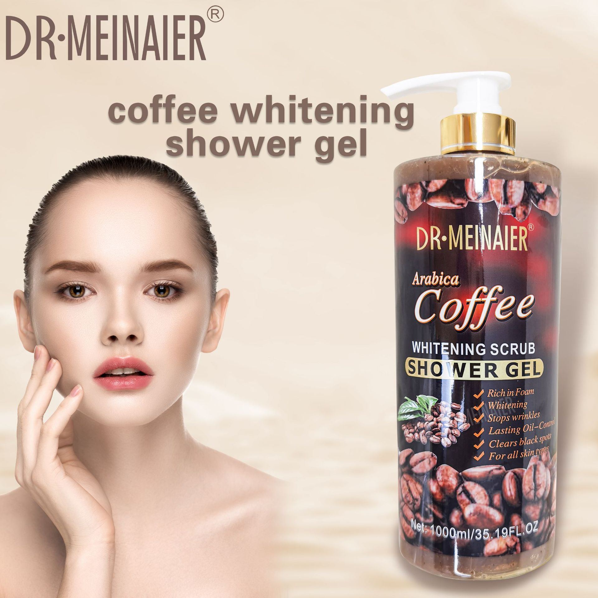 Natural Perfumed Arabica Coffee Shower Gel 1000ml Exfoliating Scrub Body Wash Liquid Soap Whitening Hydrating Skincare