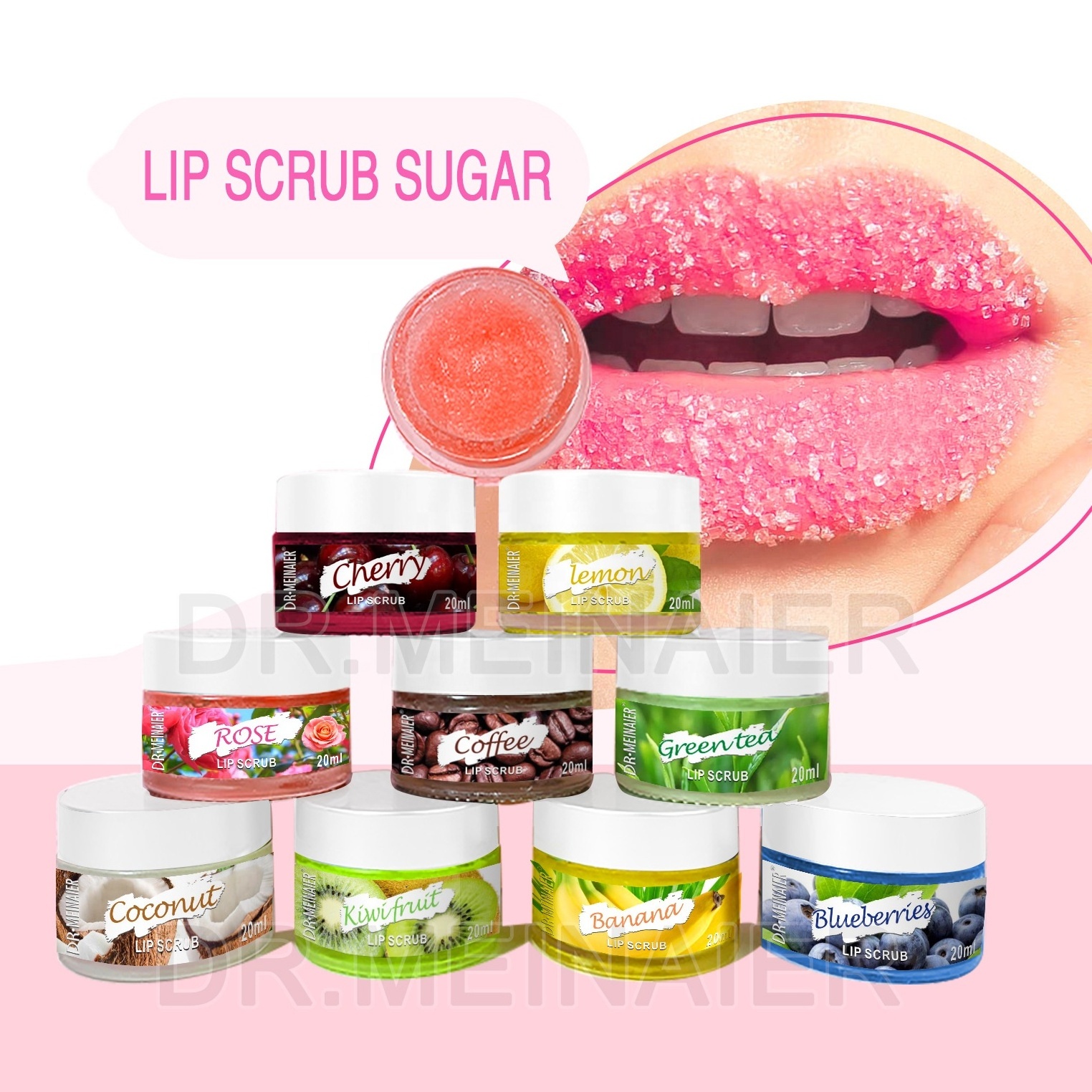 Custom Private Label Lip Scrub Organic Pure Fruit Sugar Scrub Rose Coffee Exfoliating Repair Hydrate Anti-wrinkle Lips Care