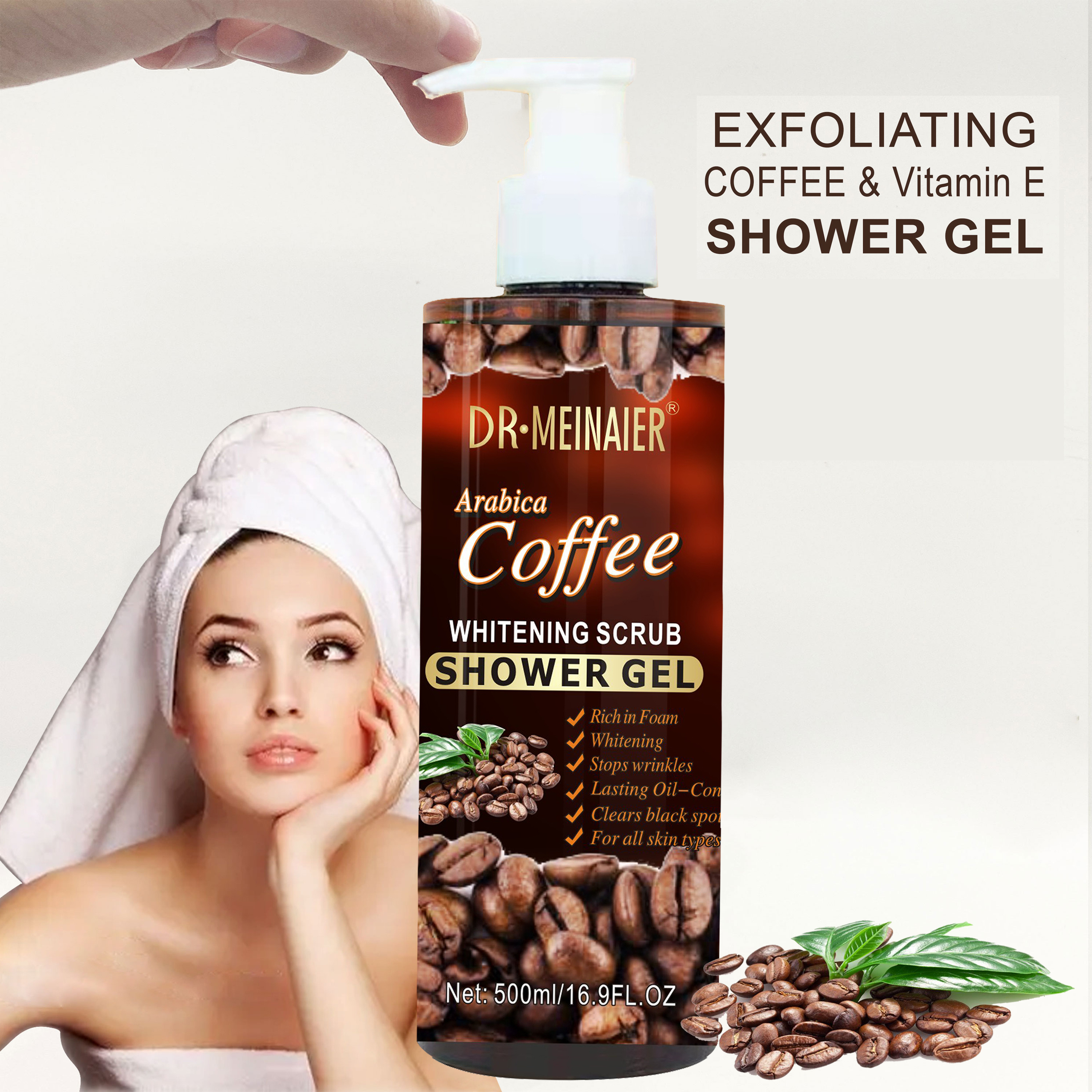 Natural Skin Care Coffee Shower Gel Body Wash Whitening Moisturizing Nourishing Exfoliating Scrub Bath Gel