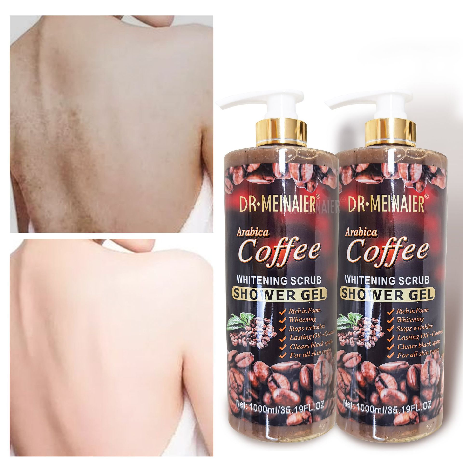 Natural Perfumed Arabica Coffee Shower Gel 1000ml Exfoliating Scrub Body Wash Liquid Soap Whitening Hydrating Skincare