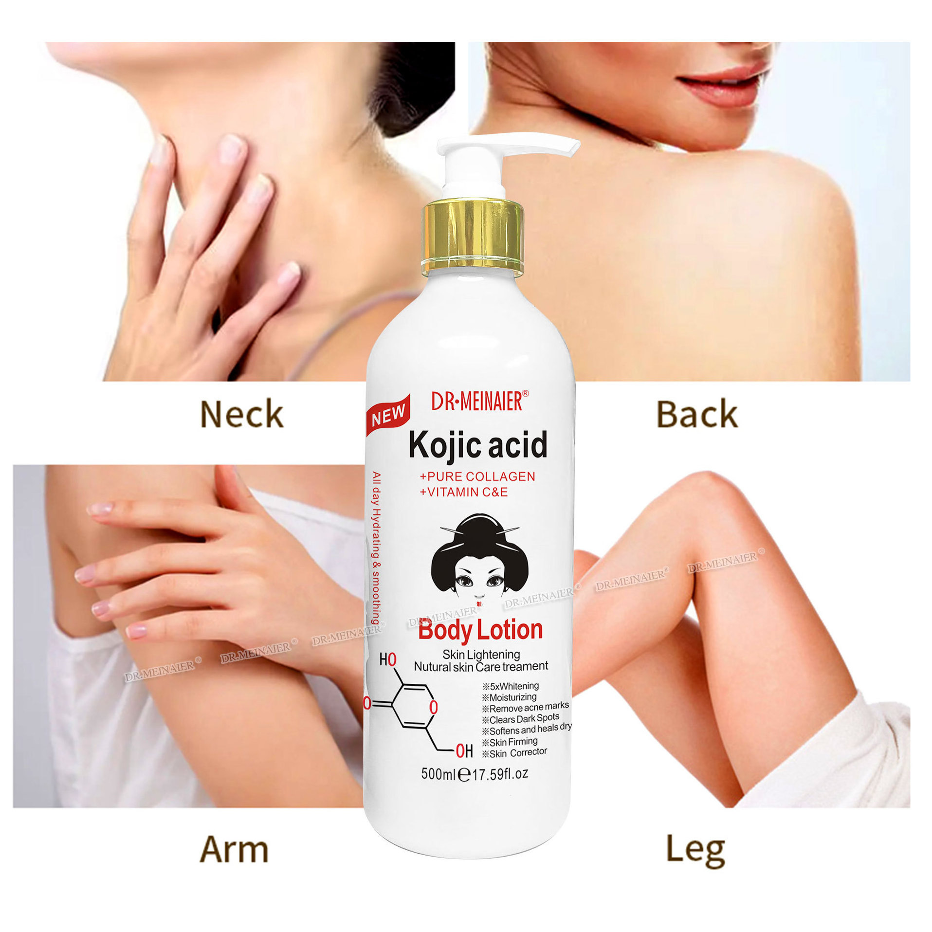 Hot Sale Whitening Lotion Kojic Acid Body Moisturizer Beauty Skin Care Anti Aging Nourishing Shea Butter Lightening Body Mil