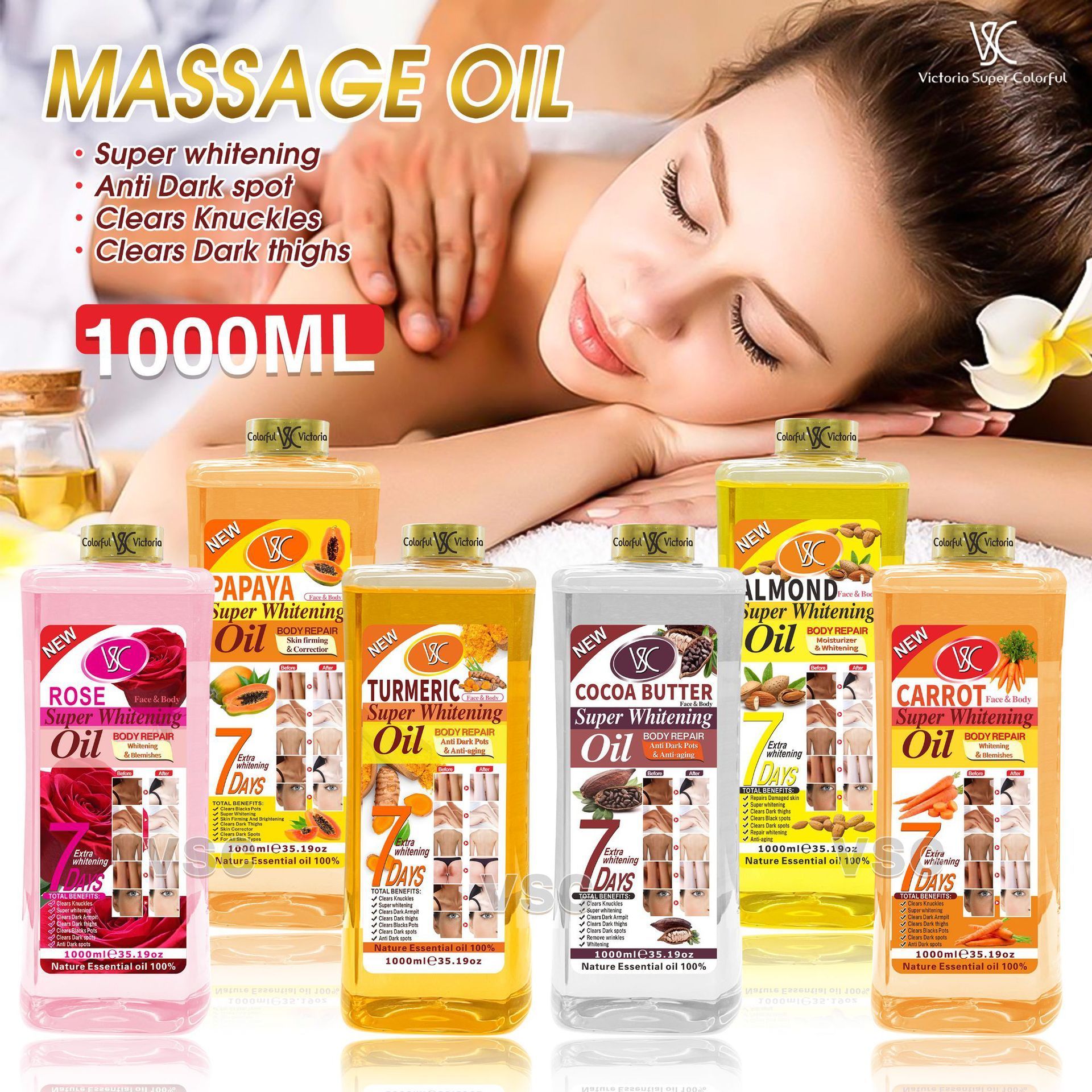 High Quality 1000ml Turmeric Oil SUPER WHITENING OIL Skin Anti-aging Dark Spot Removal Face&Body Lightening Gold Oil