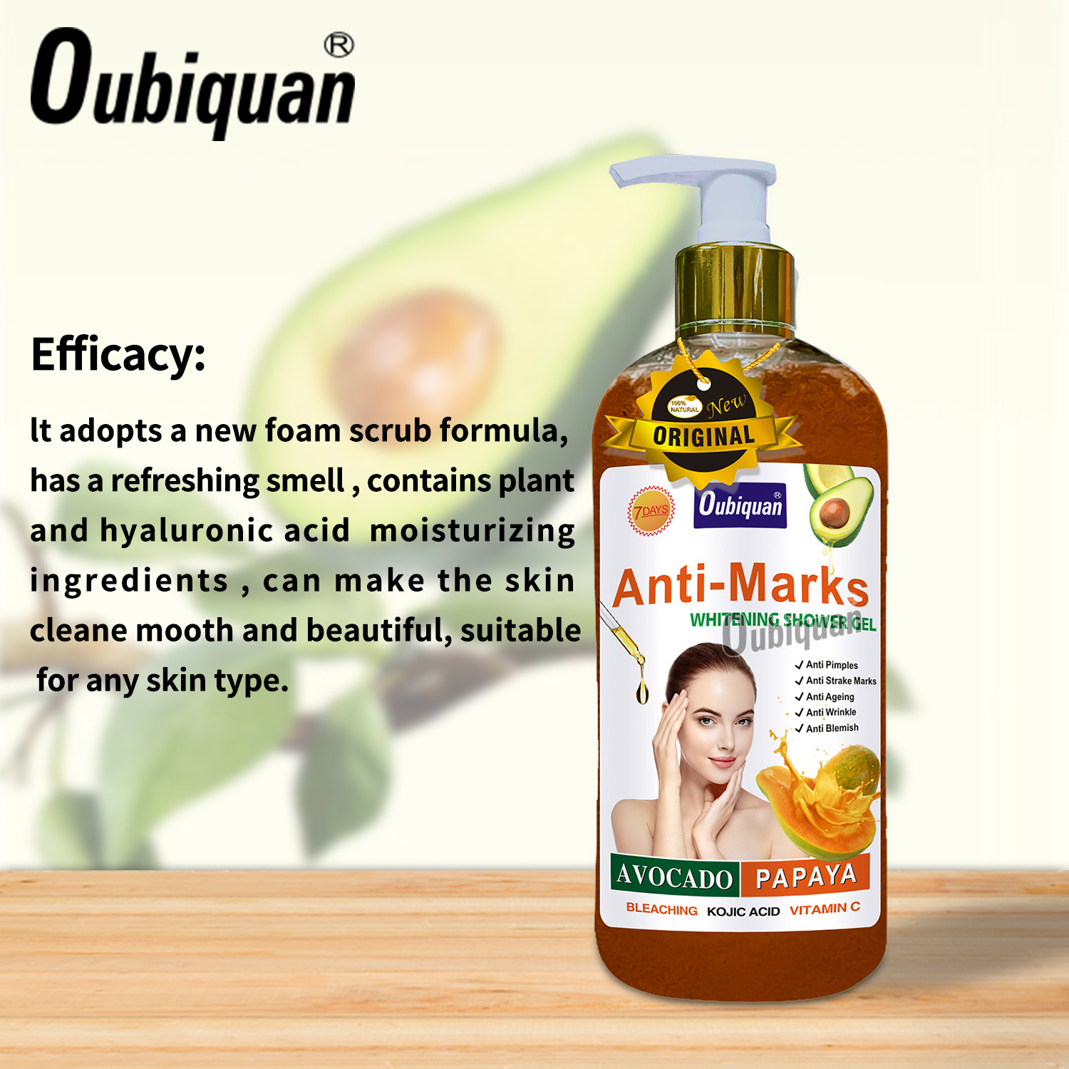 Wholesale 7 days Anti-Marks whitening shower gel Avocado Papaya body wash Anti wrinkle scrub exfoliating liquid soap skincare