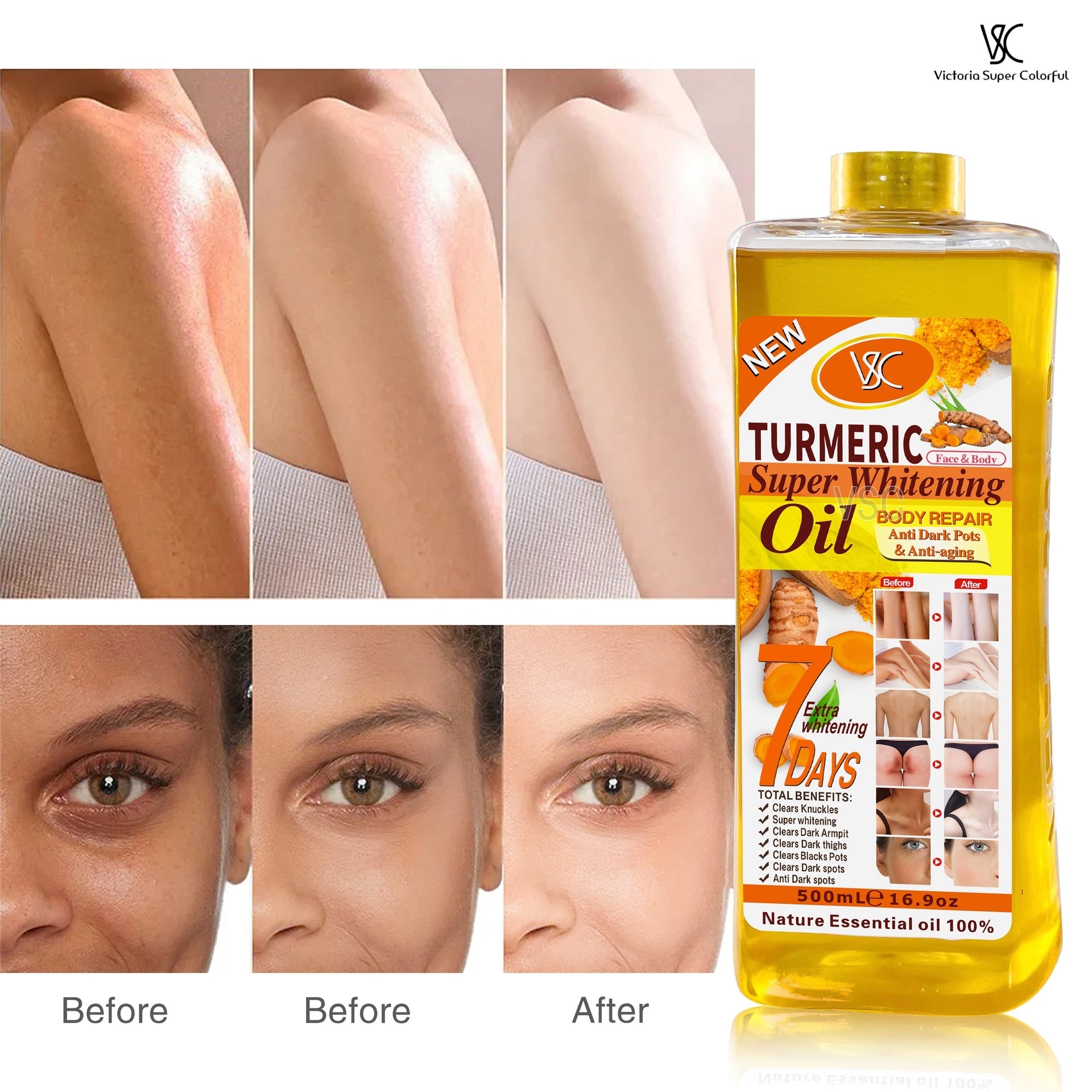 Turmeric Oil 500ml Skin Whitening Oil Face & Body Repair Lightening Moisturizer Carrot Almond Massage Essential Oil