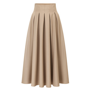 Odm Clothing Manufacturer Custom Summer Solid Color Casual A Line Midi Skirt for Girls Office Women Pleated Vintage Swing Skirt