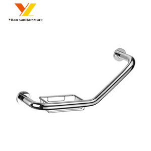 Elderly Help Handrail Metal Bathtub Safety Grab Bar with Soap Basket