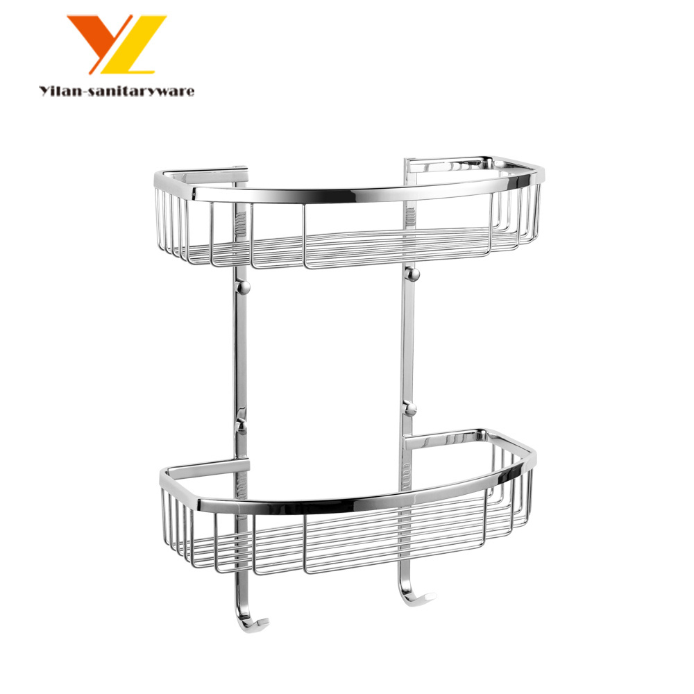 Simple Install 2-tier Bathroom Shower Basket Hanging Storage Rack Metal Wall Shower Shelves