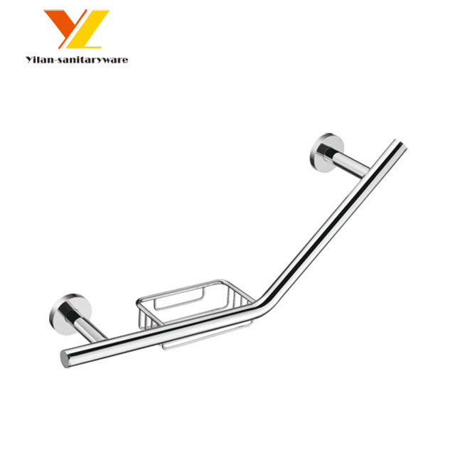 Elderly Help Handrail Metal Bathtub Safety Grab Bar with Soap Basket