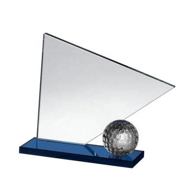 Factory Directly Custom Glass Award Crystal Trophy Plaques With Golf Ball for Sports Meet