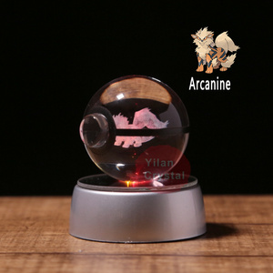 Wholesale 50mm 80mm 3D Engraving Arcanine Crystal Pokeball Poke Ball With Light