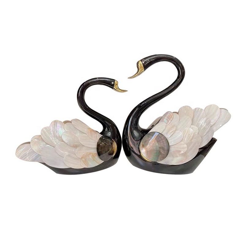 Handicrafts Large Resin Black Swan Sculptures Animal Statues Sea Shell Decorative Artworks Elegant Modern Luxury Interior Decor