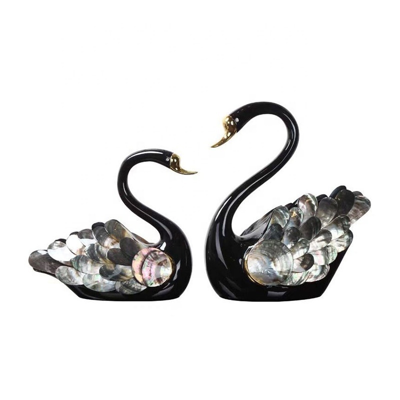 Handicrafts Large Resin Black Swan Sculptures Animal Statues Sea Shell Decorative Artworks Elegant Modern Luxury Interior Decor