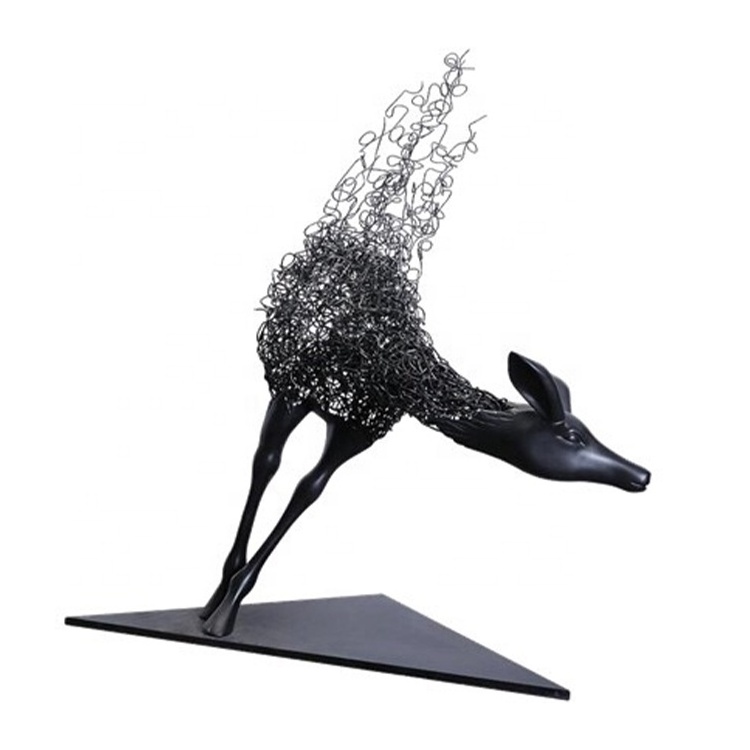 Custom OEM ODM Modern Stainless Steel Metal Crafts Animal Deer Statue Sculpture Life Size Garden Metal Mesh Animal Sculpture