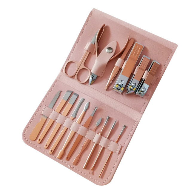 Custom Design 16PCS Deluxe Multi-Functional Nail Care Set Portable Adult Grooming Kit Manicured Foot Hand Care Kit