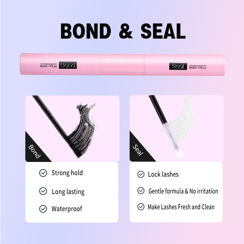 2 in 1 Private Label Lash Glue Bond Seal 10ml Waterproof False Eyelash Glue Latex Free Black Eyelash Adhesive Sealant Glue