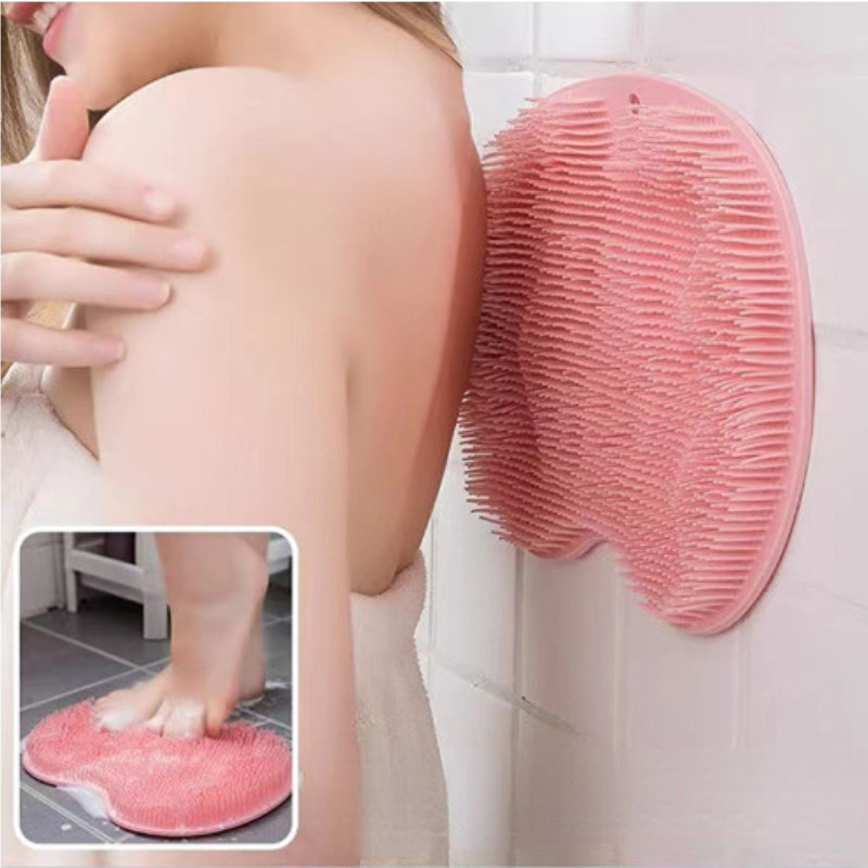 Silicone Back Foot Wash Body Cleaning massage Brush Bathroom Non-slip Mat Exfoliating Shower Massage Scraper with Suction cup