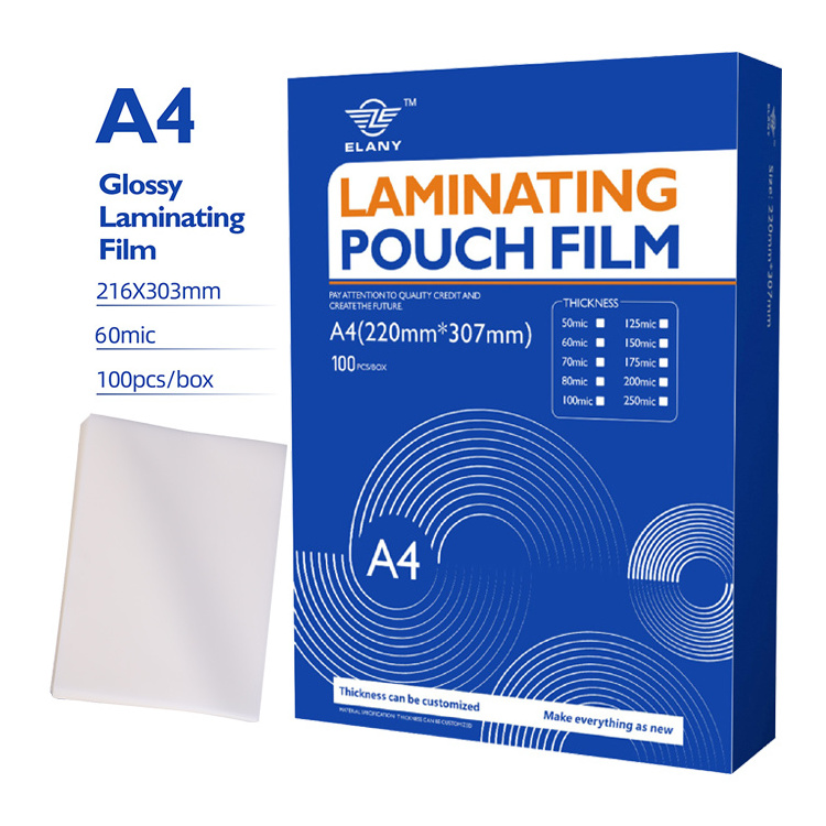 Thermoplastic 216mm*303mm 60micron A4 glossy laminating film pouches with best price