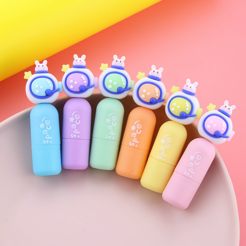 High-value mini highlighter macaroon six-color oblique-headed highlighter hand note marker pen