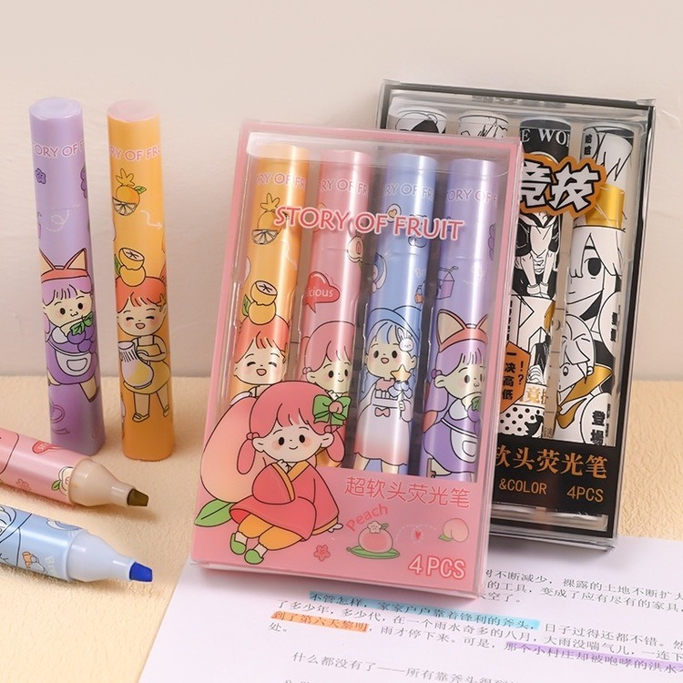 cartoon fruit girl highlighter/student marking marker/colored soft-headed graffiti painting pen