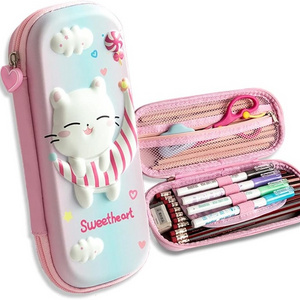 Girls' pencil case 3D cat cartoon storage bag student pen container large storage box children's student gift pencil case