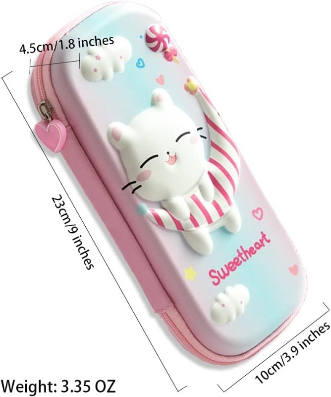 Girls' pencil case 3D cat cartoon storage bag student pen container large storage box children's student gift pencil case