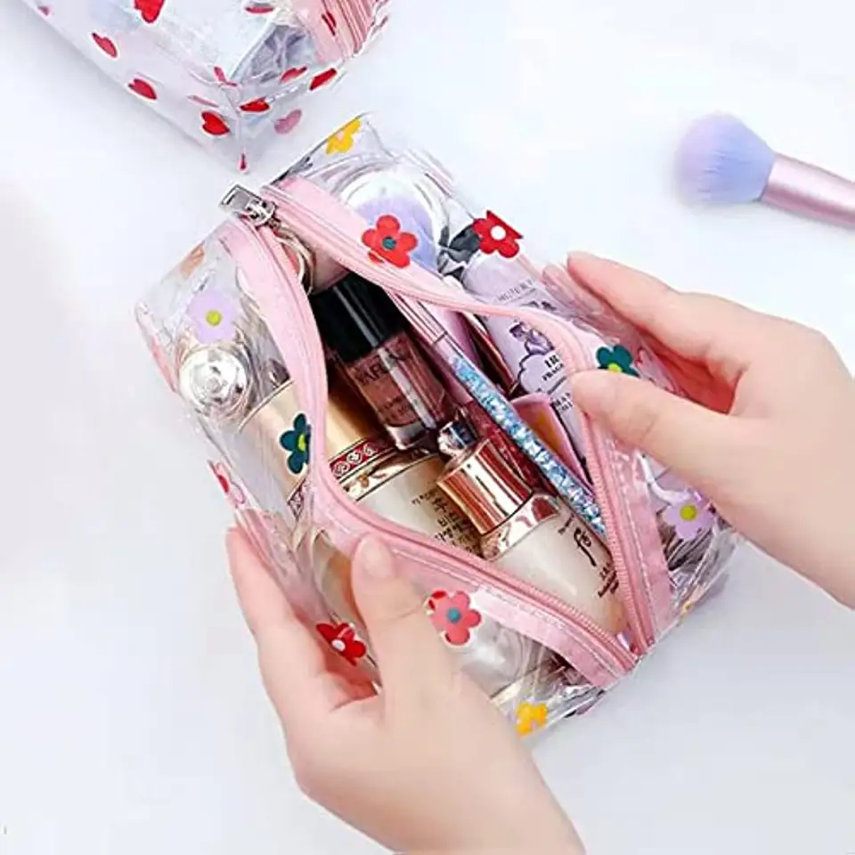 cute pencil pouch kawaii clear PVC pencil case organizer for girls and adults,big capacity pencil bag with zipper