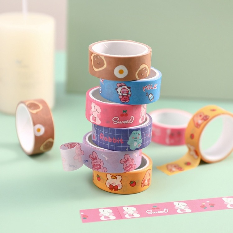 Cartoon Rabbit Tape girl's heart stickers student DIY material decorative sticker school stationery