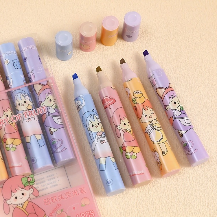 cartoon fruit girl highlighter/student marking marker/colored soft-headed graffiti painting pen