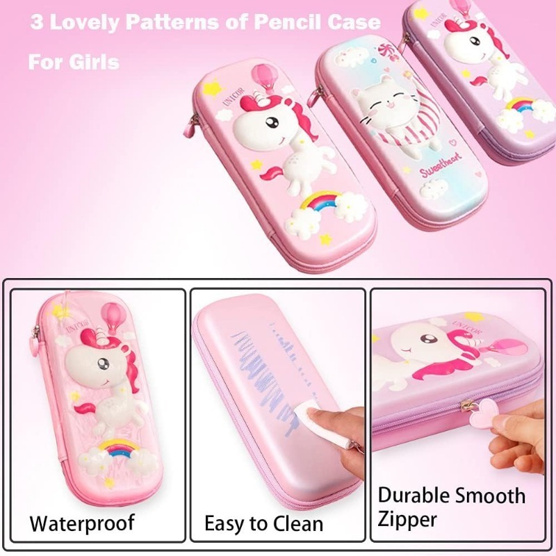 Girls' pencil case 3D cat cartoon storage bag student pen container large storage box children's student gift pencil case